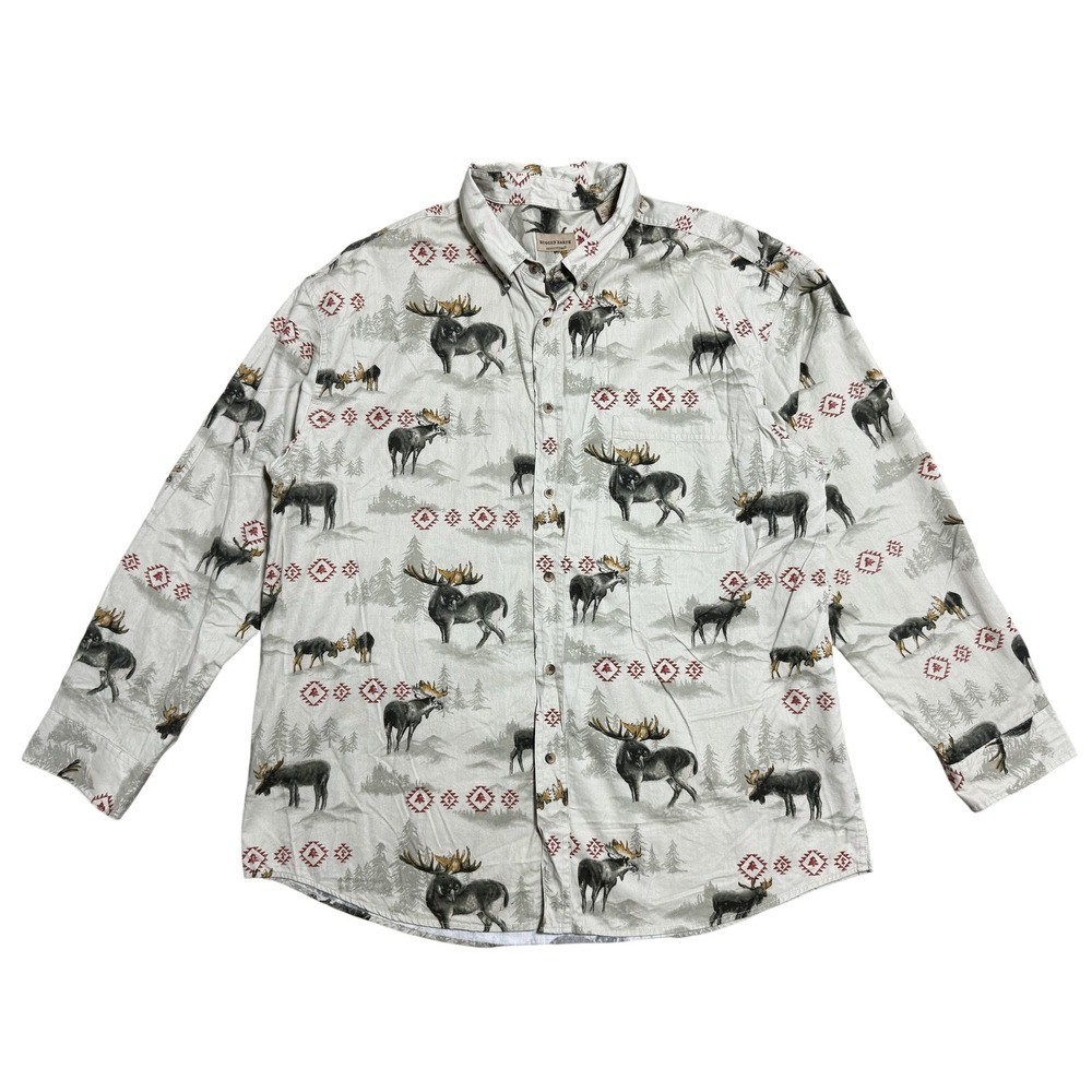 Rugged Earth Outfitters Shirt Mens Extra Large Moose Print Long Sleeve Beige